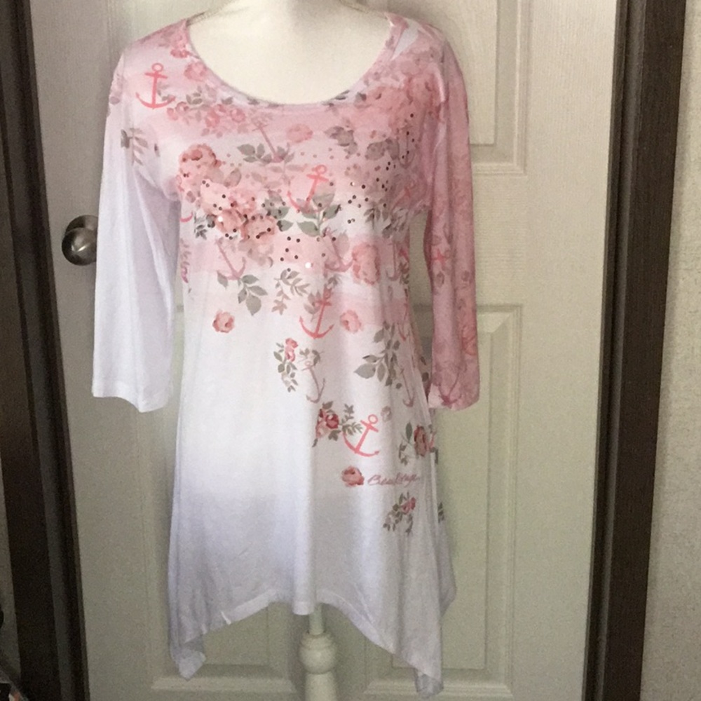 Beau Rivage pink and white tunic- top